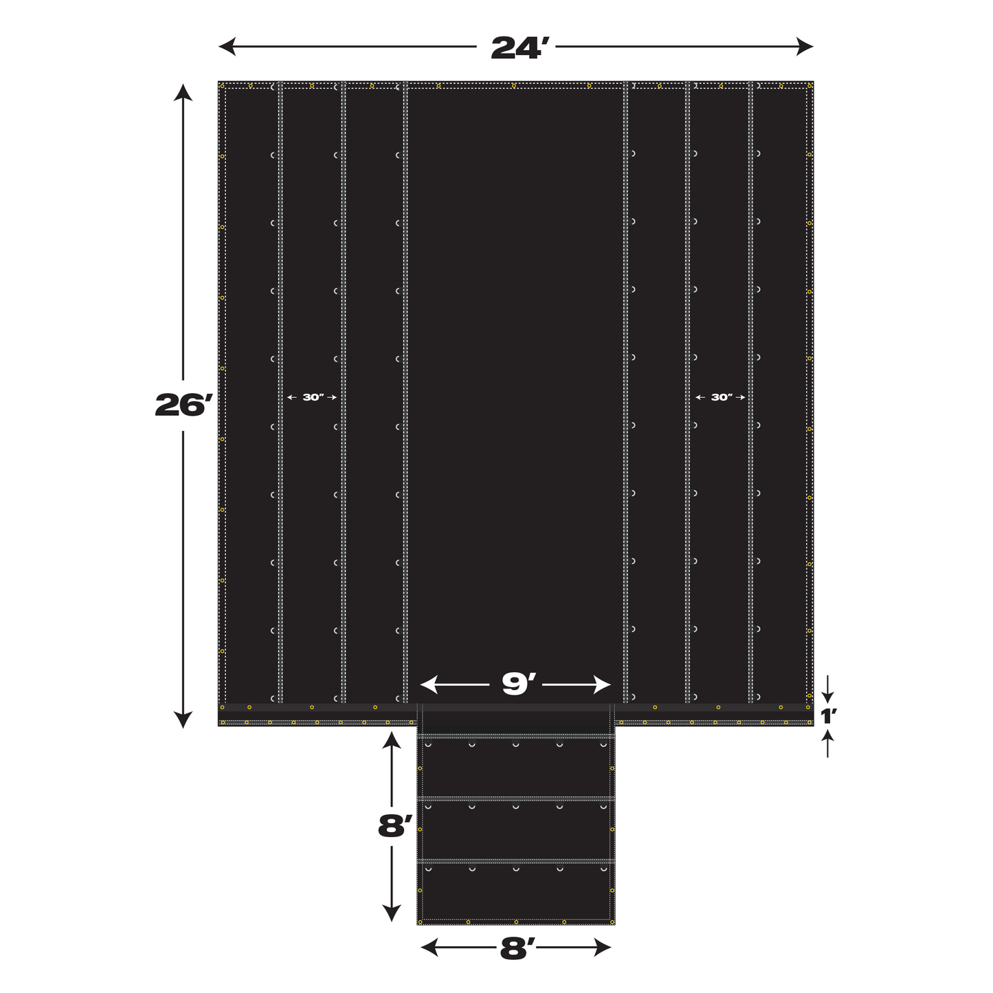 Lumber Tarp 24' X 26' - 3 Rows of D-Rings & End Flap