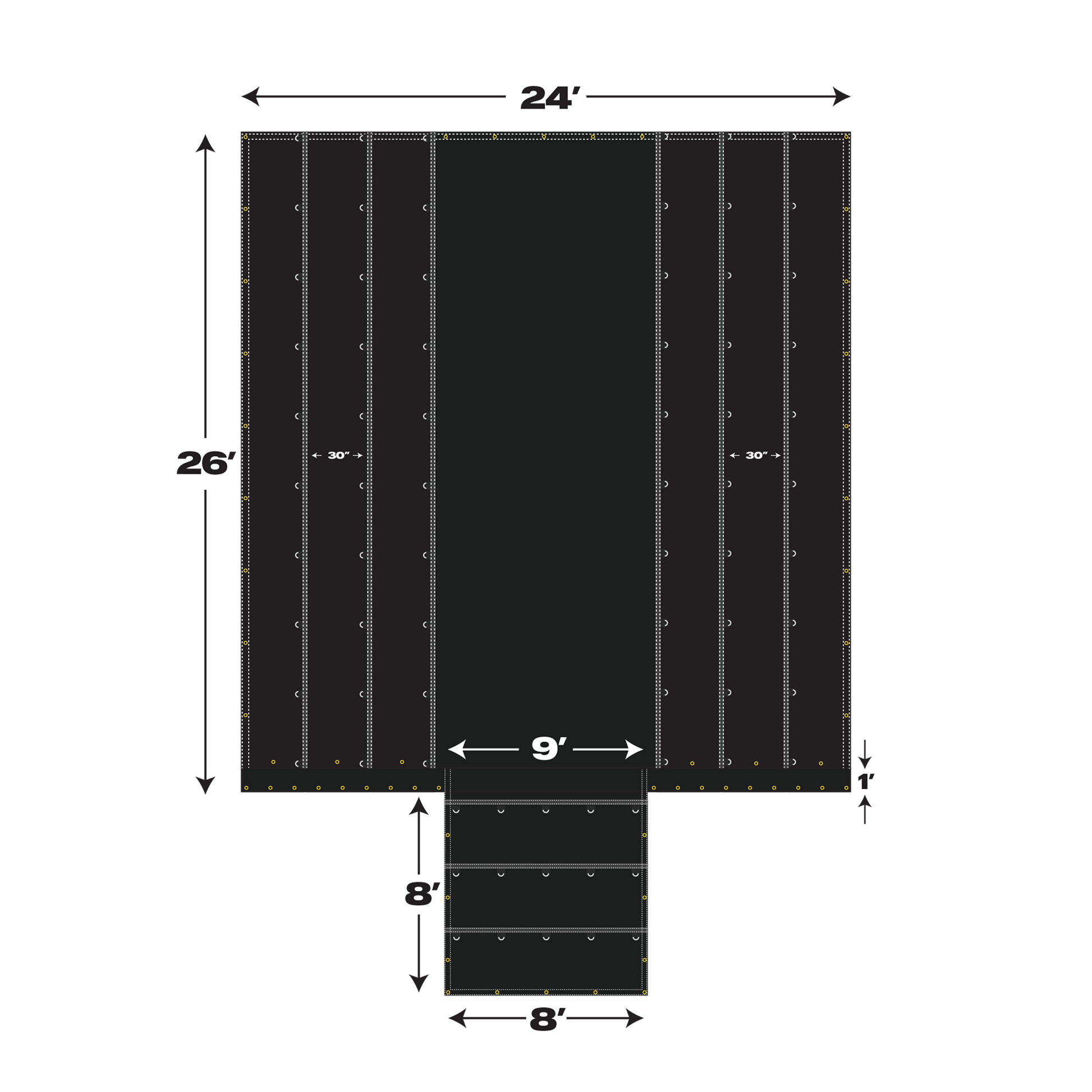 24' X 26' Lightweight Lumber Tarp w/ 3 Rows of D-Rings & End Flap Tarpman.com | Austin Tarp & Cargo Controls