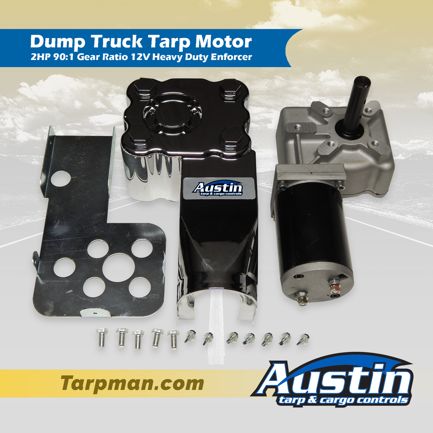 2HP 90:1 Gear Ratio 12V Heavy Duty Enforcer Dump Truck Tarp Motor Tarpman.com | Austin Tarp & Cargo Controls