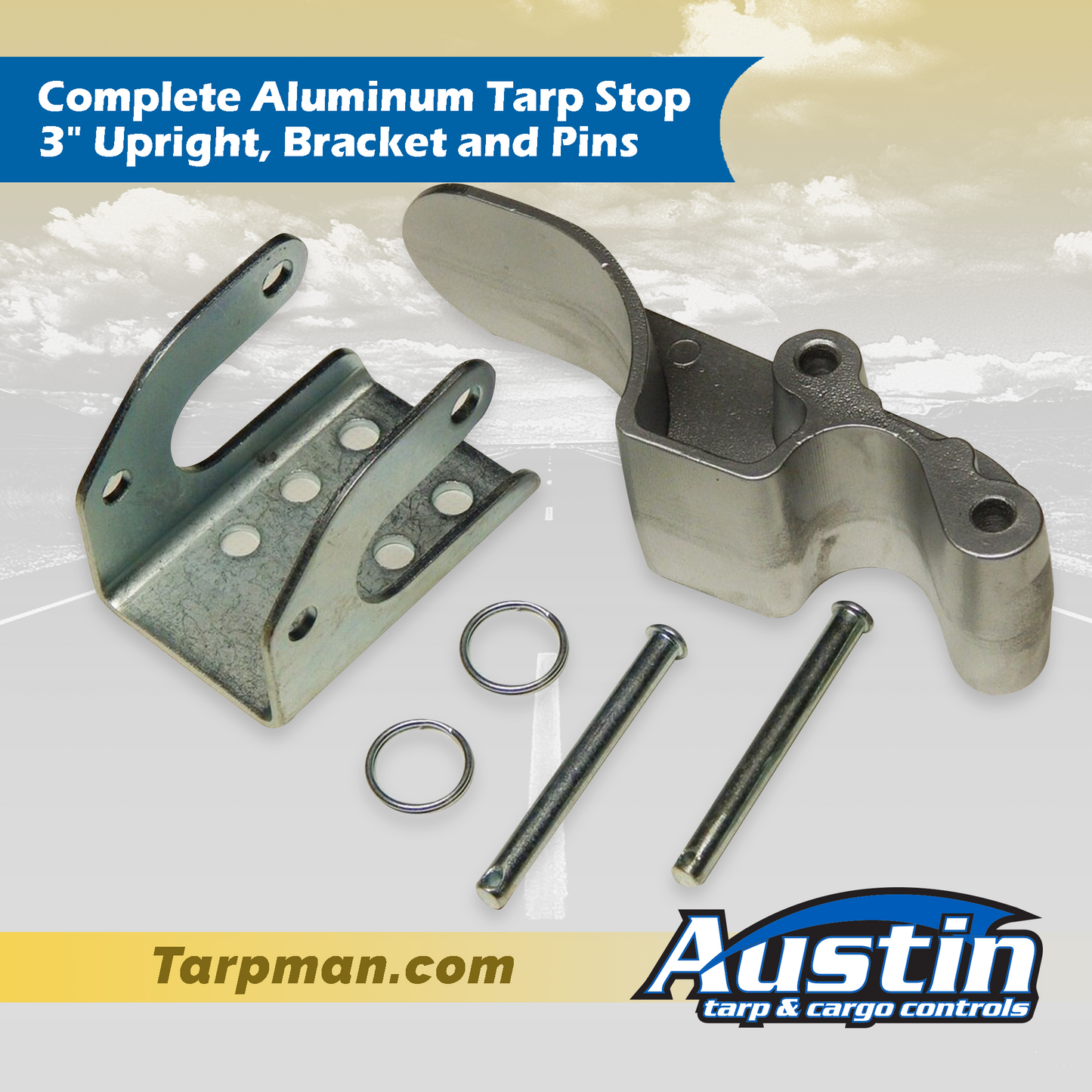 Complete Aluminum Tarp Stop - 3" Upright, Bracket and Pins